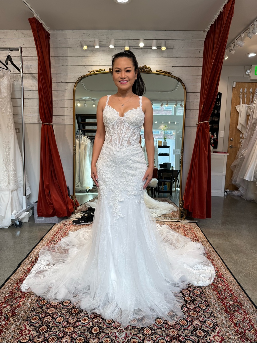 Bridal Lace Fit-and-Flare Wedding Dress in White